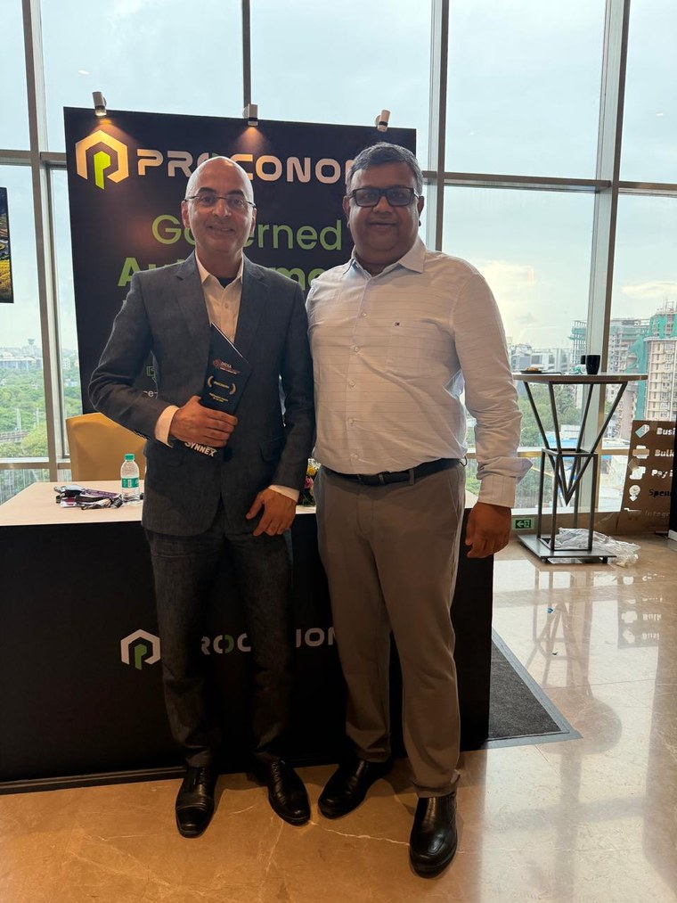 The Proconomy team holding Procurement Startup of the Year after receiving it at India Procurement Summit & Awards 2026
